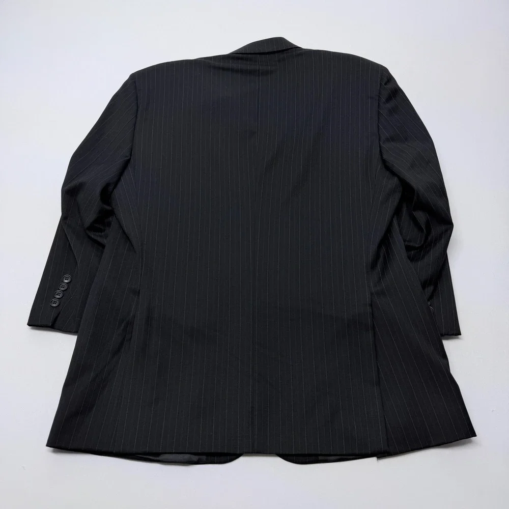 Linea Uomo Mens 39 Short Navy Blue Pinstripe Super 100s Wool 3 Button Blazer
